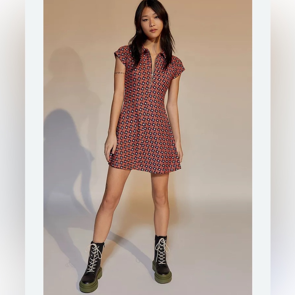Arlo Red Zip-Up Mini Dress | Urban Outfitters Size Large Women's